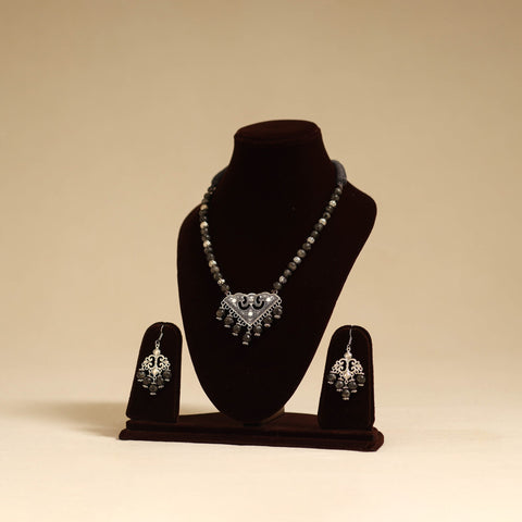 Grey - german silver necklace set with glass stones 25