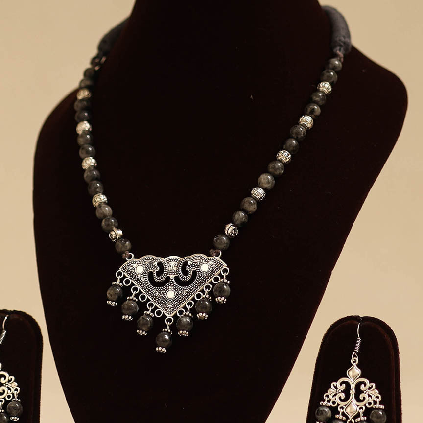 Grey - german silver necklace set with glass stones 25