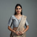 Grey Gota Patti Slub Silk Plain Blouse Online