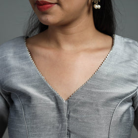 Grey Gota Patti Slub Silk Plain Blouse Online