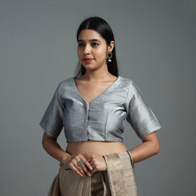 Grey Gota Patti Slub Silk Plain Blouse Online