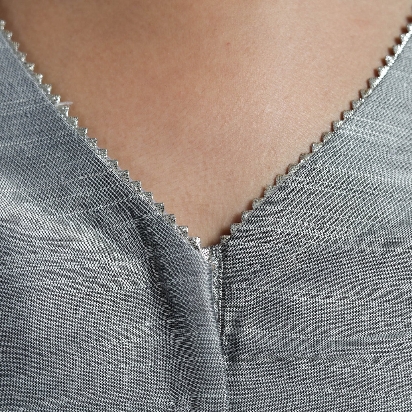 Grey Gota Patti Slub Silk Plain Blouse Online