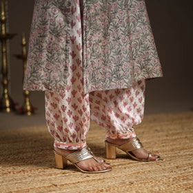 Grey - gota work chanderi silk sanganeri kurta set (set