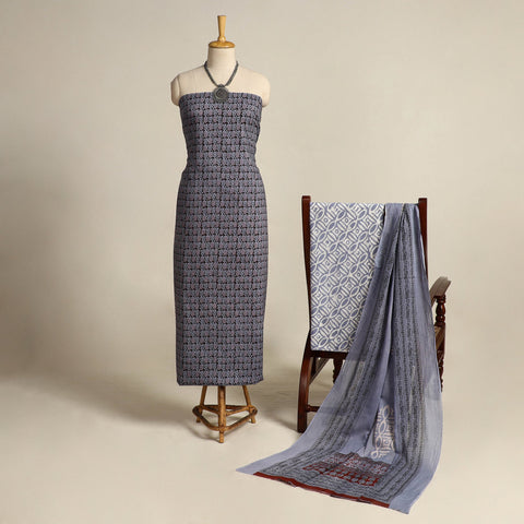 Gray 3pc Cotton Bagh Print Dress Material 