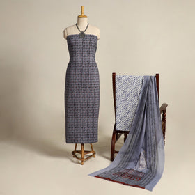 Gray 3pc Cotton Bagh Print Dress Material 