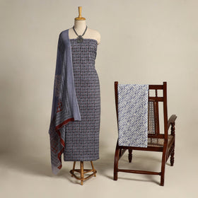 Gray 3pc Cotton Bagh Print Dress Material 