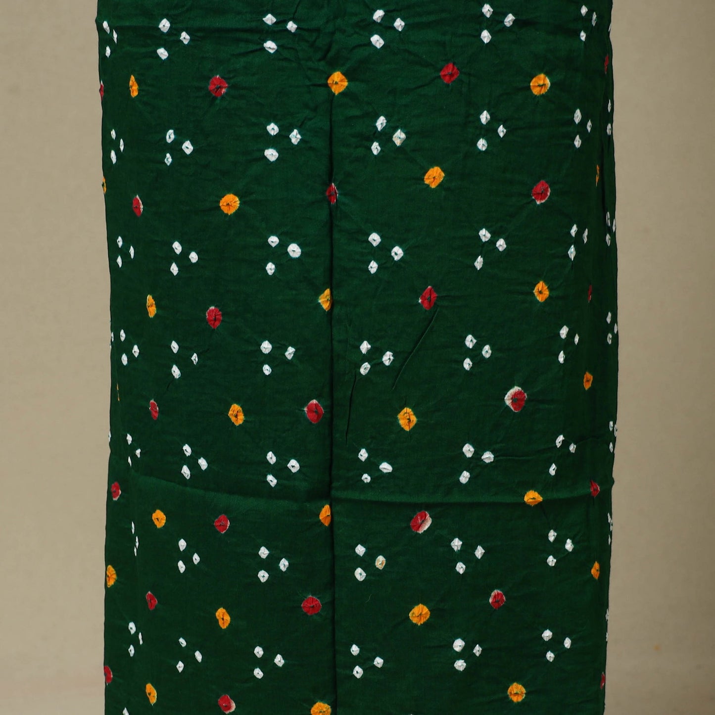 Green 2pc Unstitched Bandhani Dress Material with Jewellery Set