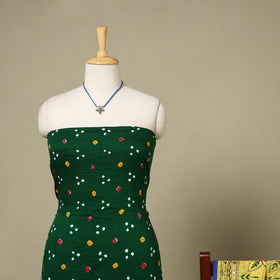 Green 2pc Unstitched Bandhani Dress Material with Jewellery Set