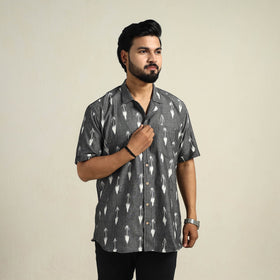  Grey Half Sleeve Men Cotton Pochampally Ikat Shirt