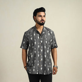  Grey Half Sleeve Men Cotton Pochampally Ikat Shirt