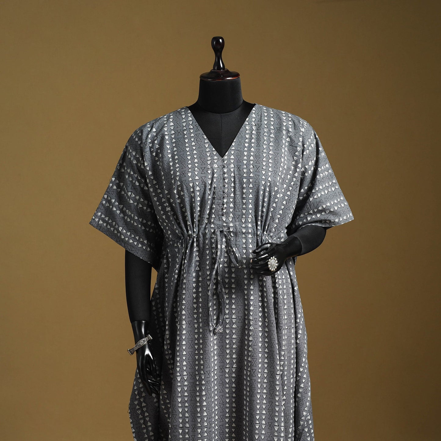 Hand akola long kaftan with tie-up waist 13 - handcrafted