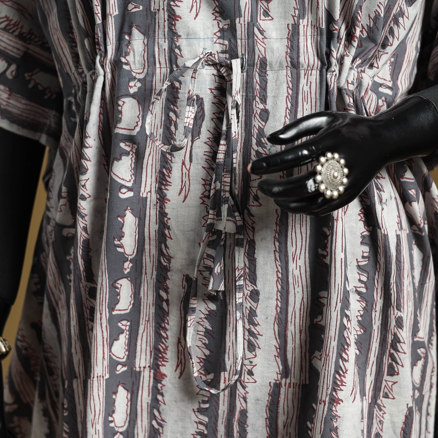 Hand akola long kaftan with tie-up waist 22 - handcrafted