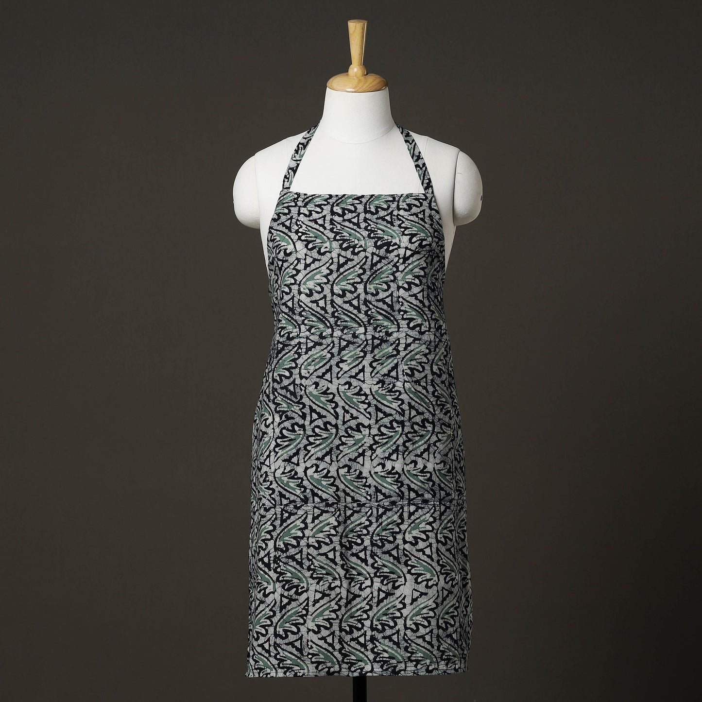 Grey Hand Batik Printed Cotton Apron with Pocket 