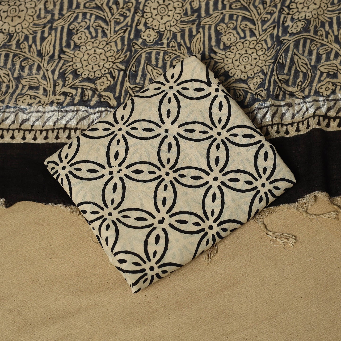 Hand bagru linen 3pc unstitched dress material 18