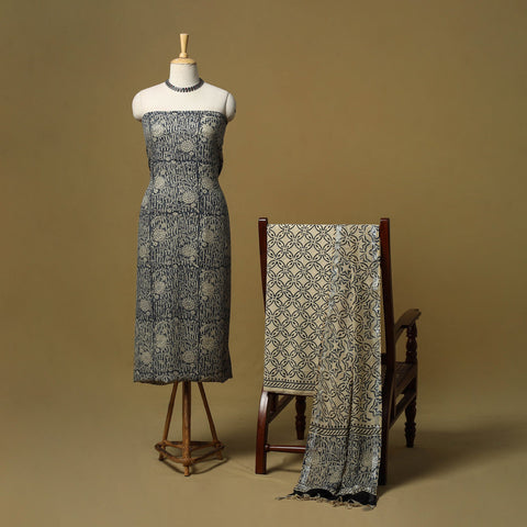 Hand bagru linen 3pc unstitched dress material 18