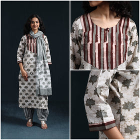 Hand batik cotton suit set with dupatta for women 07