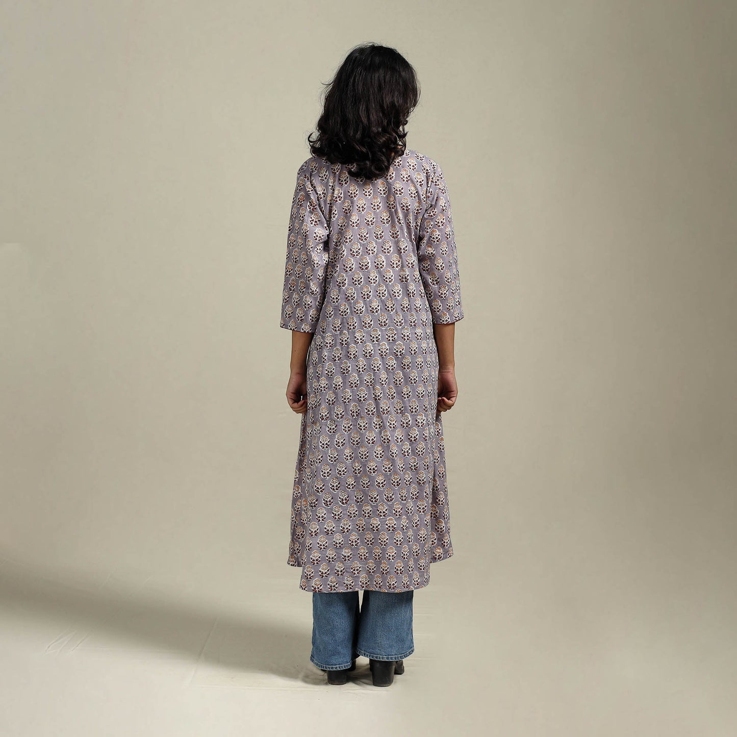 Hand cotton a-line sanganeri kurta for women 03
