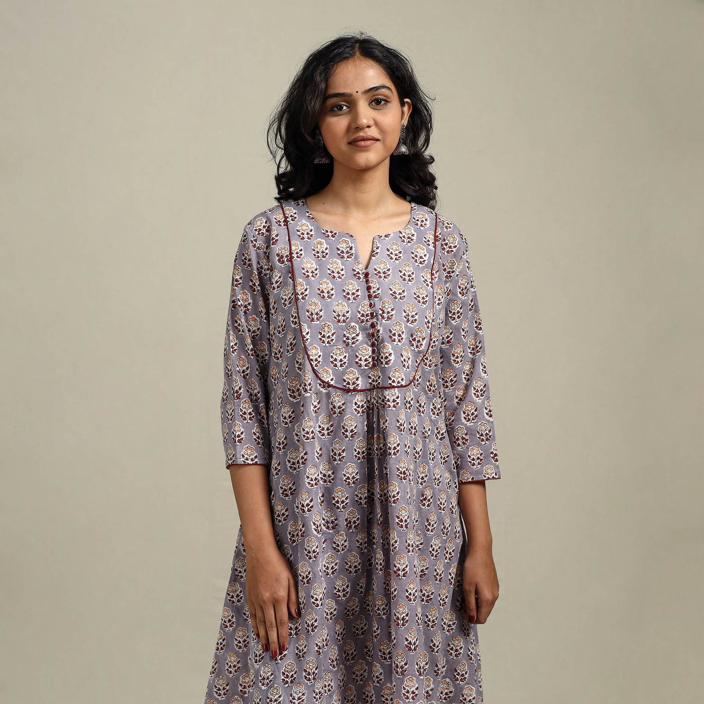 Hand cotton a-line sanganeri kurta for women 03