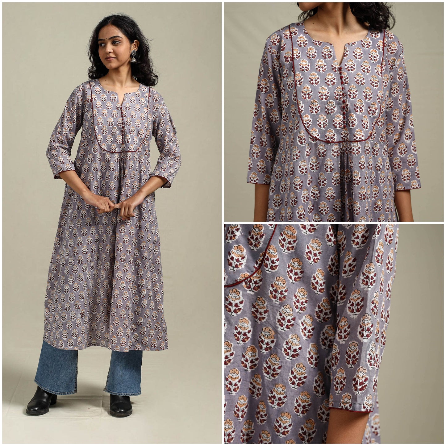 Hand cotton a-line sanganeri kurta for women 03