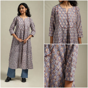Hand cotton a-line sanganeri kurta for women 03