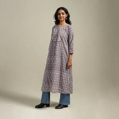 Hand cotton a-line sanganeri kurta for women 03
