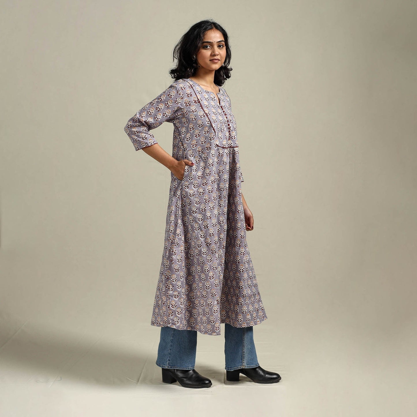 Hand cotton a-line sanganeri kurta for women 03