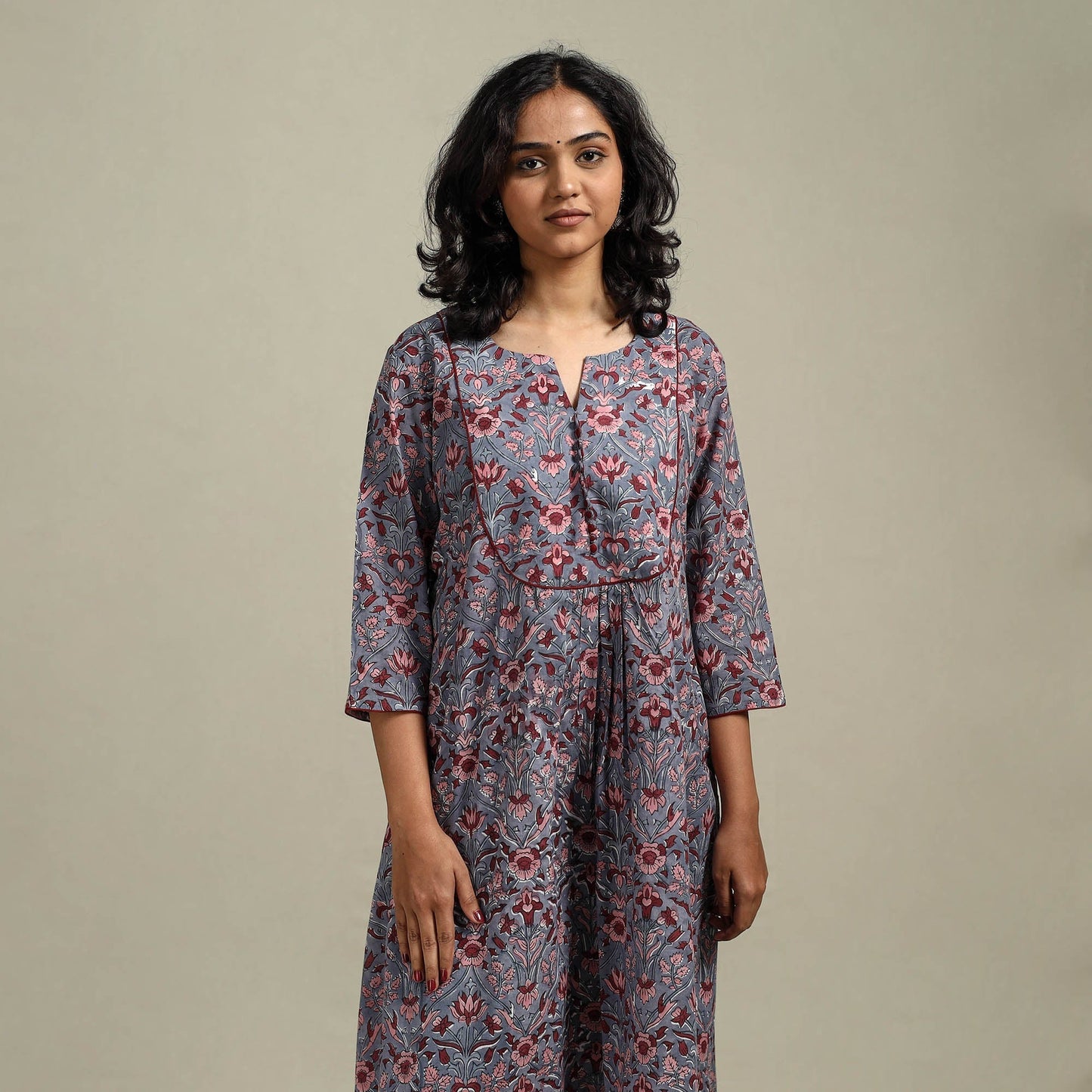 Hand cotton a-line sanganeri kurta for women 05