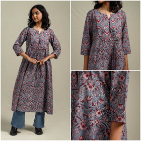 Hand cotton a-line sanganeri kurta for women 05