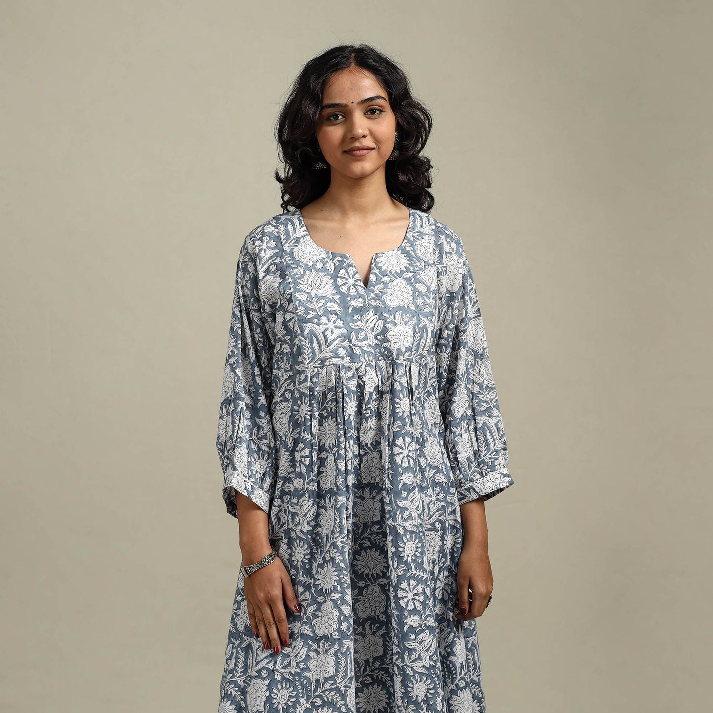 Hand cotton a-line sanganeri kurta for women 06