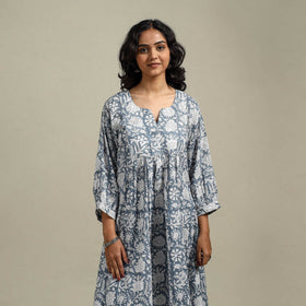 Hand cotton a-line sanganeri kurta for women 06