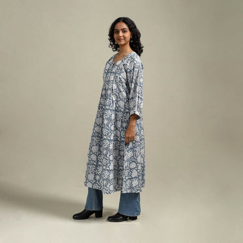Hand cotton a-line sanganeri kurta for women 06