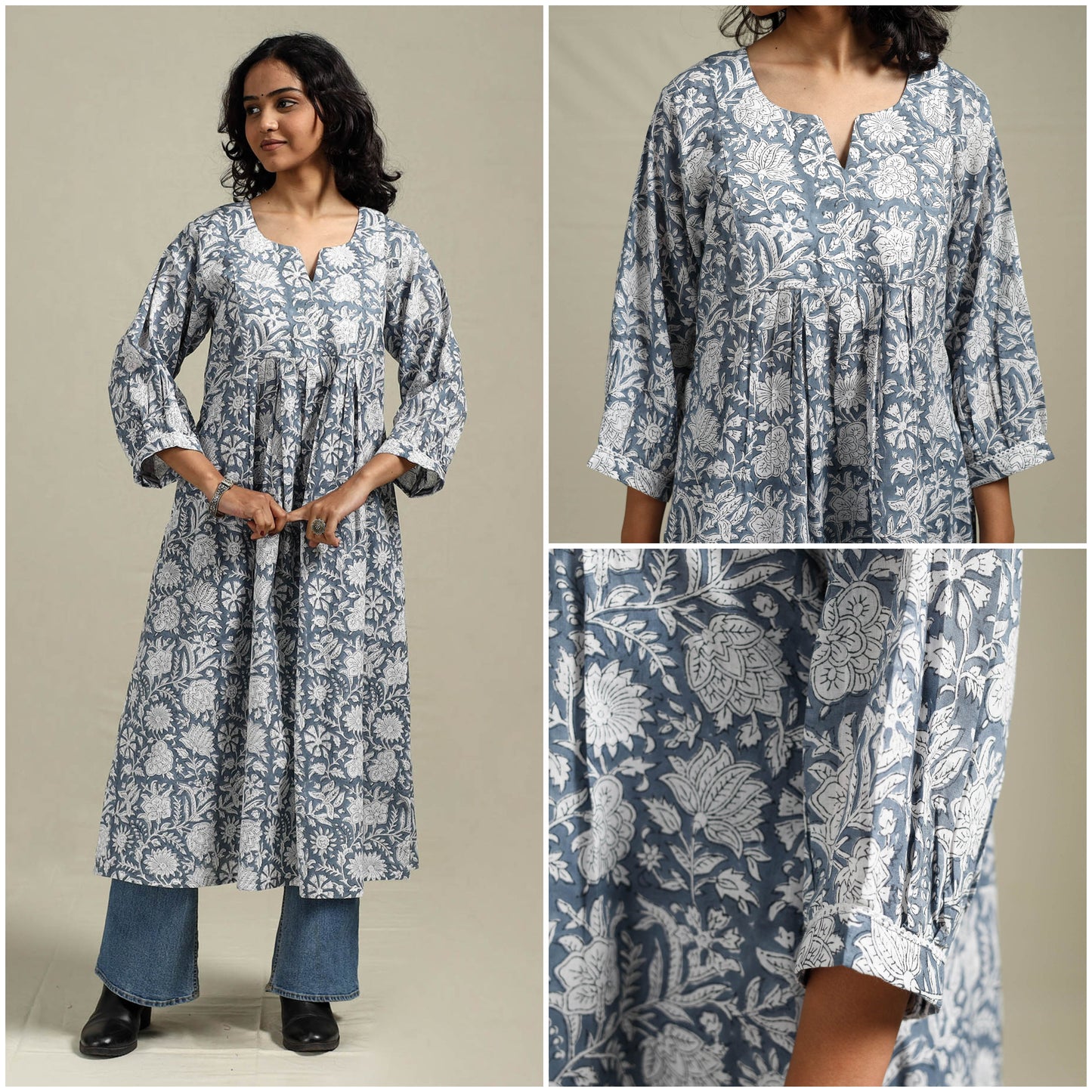 Hand cotton a-line sanganeri kurta for women 06