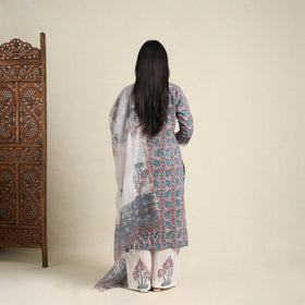 Buy Grey Block Print Cotton Sanganeri Kurta Set