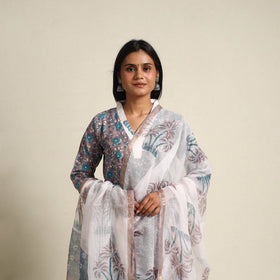 Buy Grey Block Print Cotton Sanganeri Kurta Set