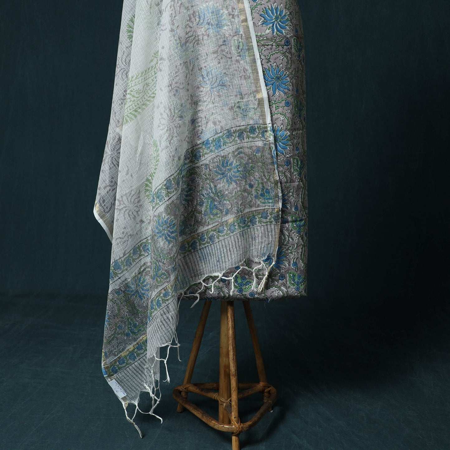 Hand block print sanganeri cotton 3pc unstitched dress