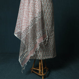 Hand block print sanganeri cotton 3pc unstitched dress