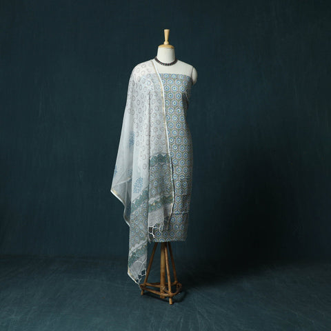 Hand block print sanganeri cotton 3pc unstitched dress