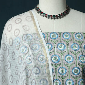 Hand block print sanganeri cotton 3pc unstitched dress