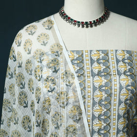 Hand block print sanganeri cotton 3pc unstitched dress