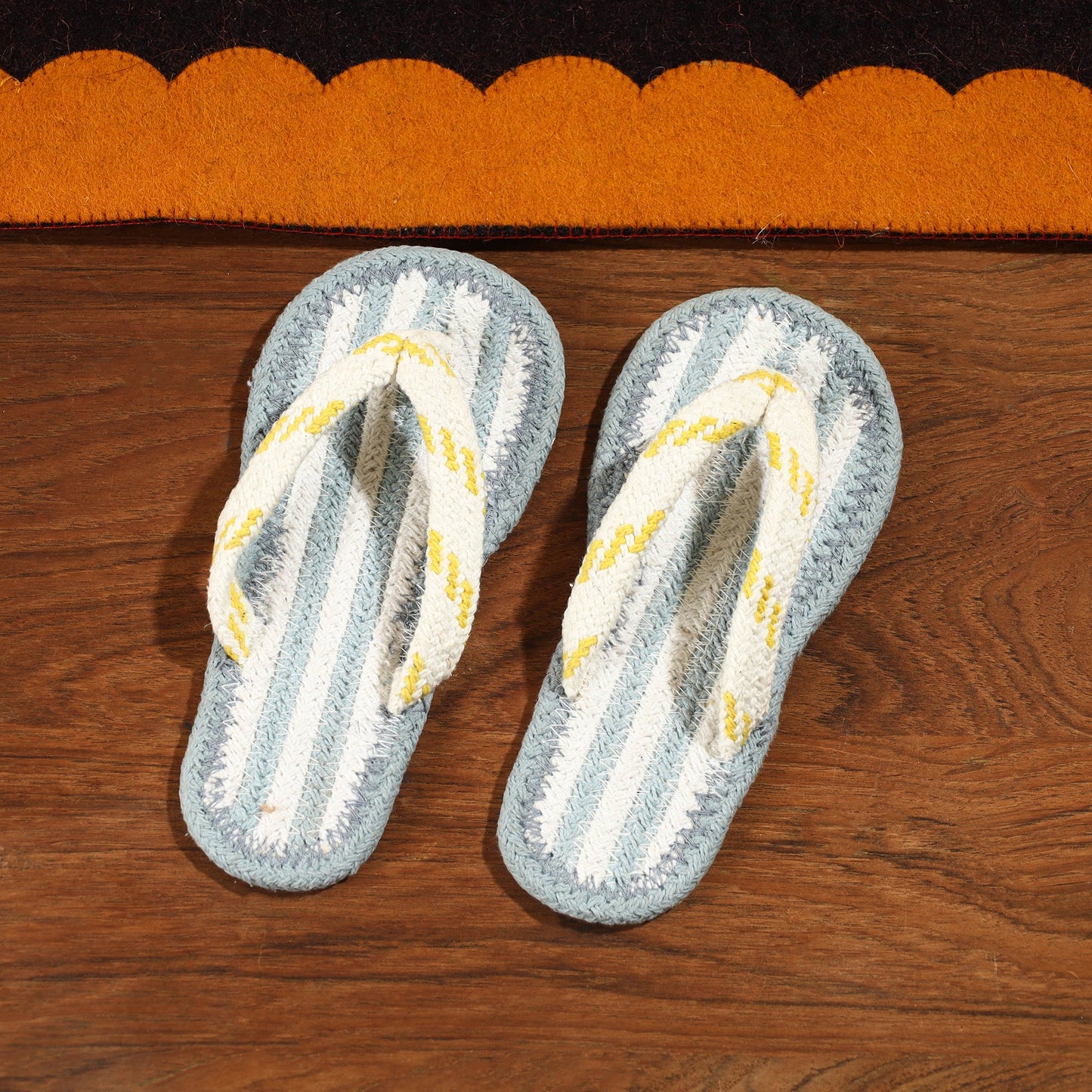 Grey Hand Braided Cotton Stitched Home Slipper