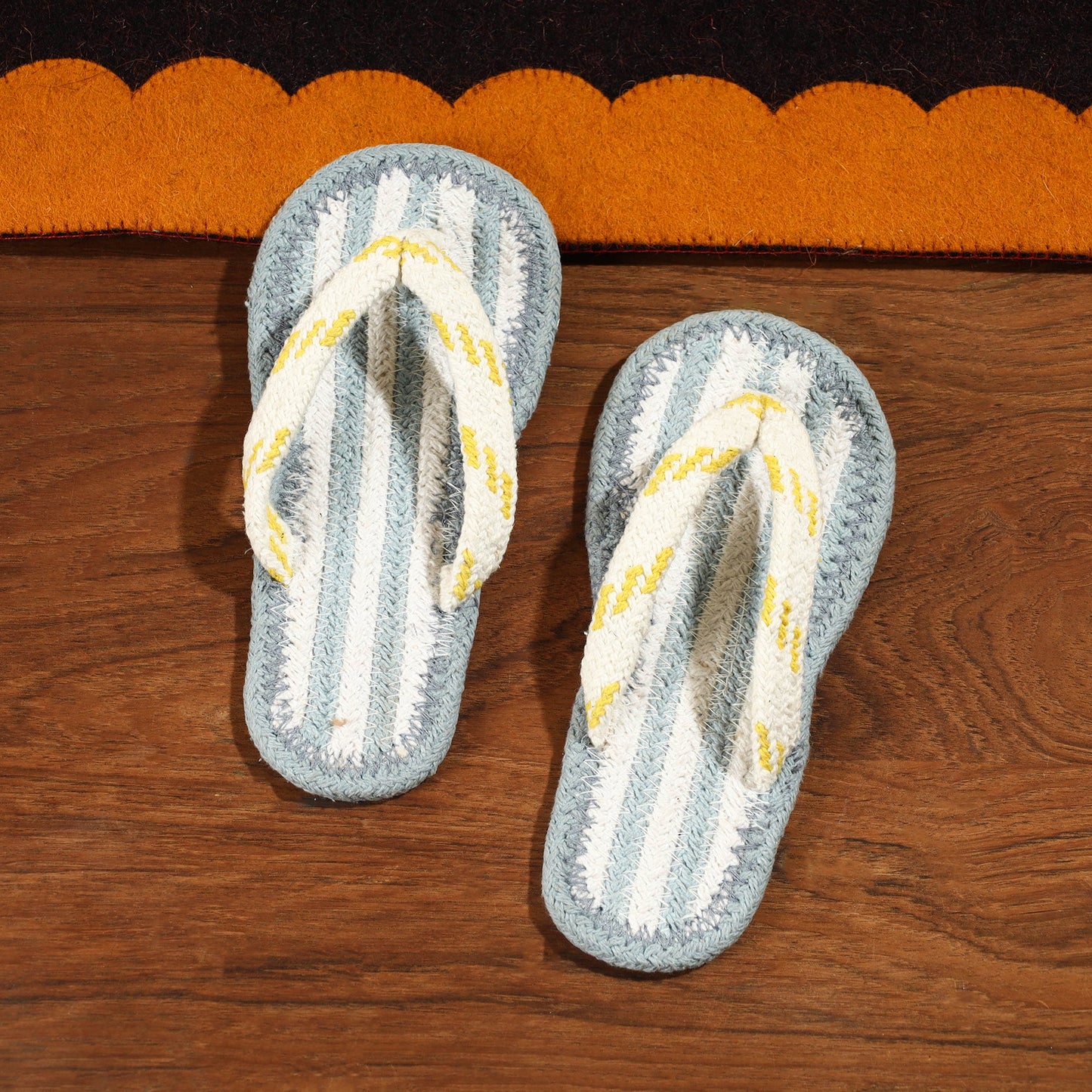 Grey Hand Braided Cotton Stitched Home Slipper