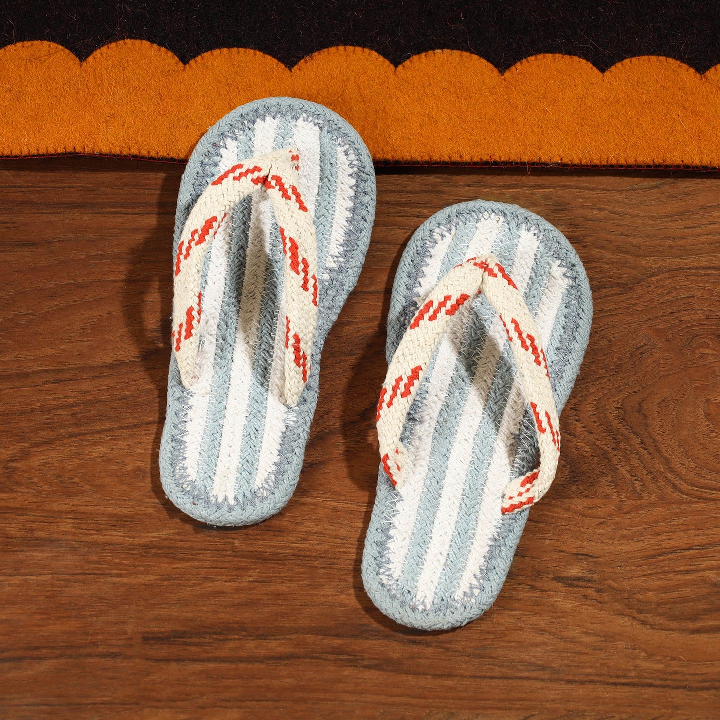 Grey Hand Braided Cotton Stitched Home Slipper