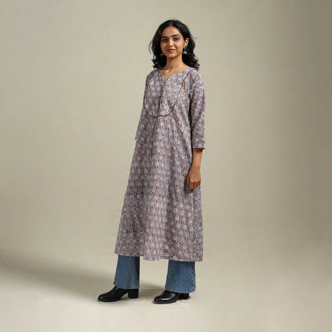 Hand cotton a-line sanganeri kurta for women 03