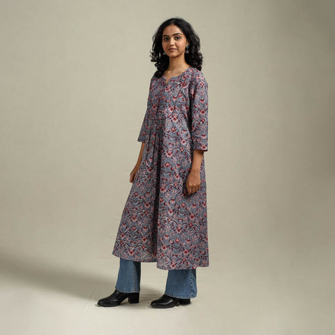 Hand cotton a-line sanganeri kurta for women 05