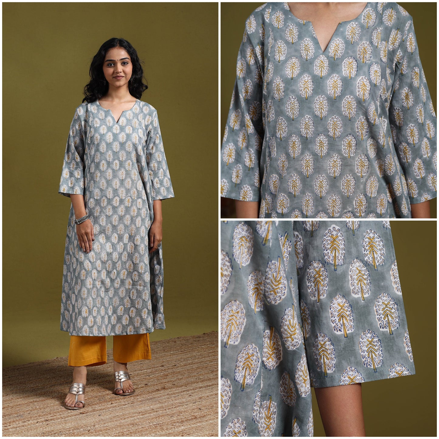 Hand cotton a-line sanganeri kurta for women 10