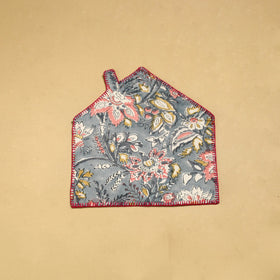  Grey Hand Embroidered Floral Pot Holder with Pocket 