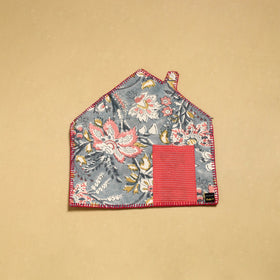  Grey Hand Embroidered Floral Pot Holder with Pocket 