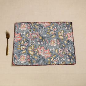  Grey Hand Embroidered Floral Cotton Reversible Table Mat