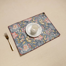  Grey Hand Embroidered Floral Cotton Reversible Table Mat