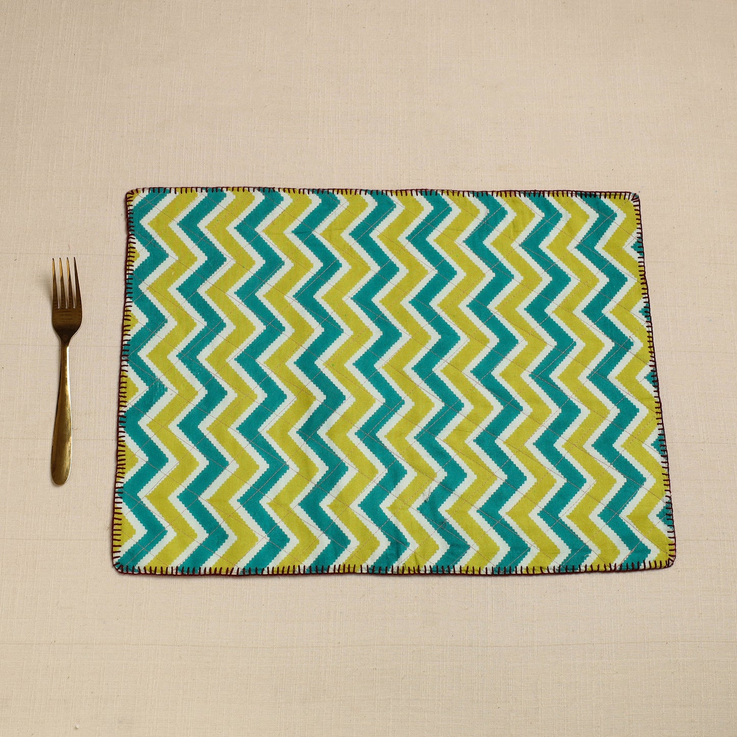  Grey Hand Embroidered Floral Cotton Reversible Table Mat